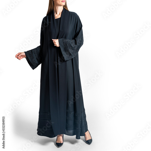 arabic muslim woman in stylish abaya, in white background - Image