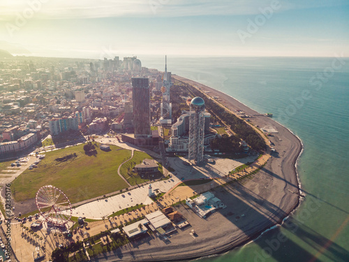 Aerial panoramic image of Batumi made with drone. .