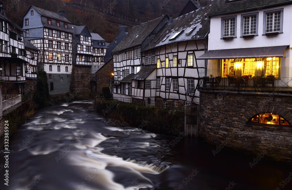 Monschau at night, Germany, Europe