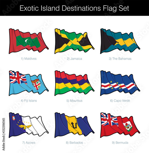 Exotic Island Destinations Waving Flag Set
