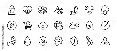 Ecology Icon Set, Vector lines, contains icons such as photosynthesis, Enviroment protection, Eco-friendly package, growth time, Editable stroke, perfect 48x48 pixels, White background