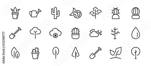   A set of Rosteniya Icons, and garden care, Vector illustration, Contains Icons such as tree, cactus, watering can, spade, flower and much more. on a white background, editable bar 480x480