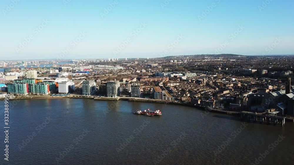 Aerial drone view of Greenwich district and the famous power plant from Isle of Dogs side of the river. Aerial drone view of Greenwich district and the famous power plant from Isle of Dogs side of the river.