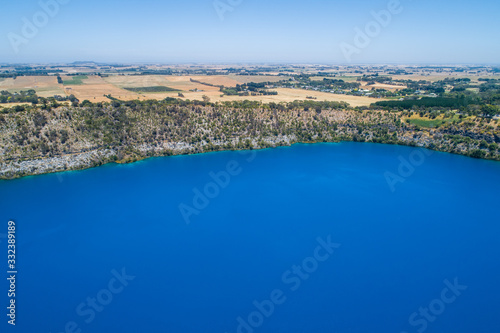 Aerial view of the Blue Lake - famous tourist attraction of Mount Gambier, South Australia