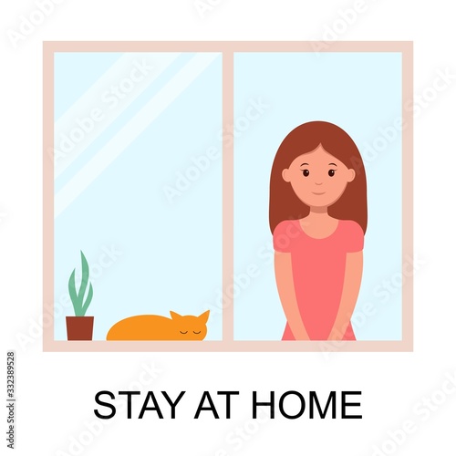 woman stay at home to prevent from virus spreading, flu prevention, coronavirus, covid-19, social isolation and self quarantine concept