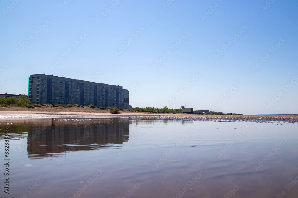 The harsh White sea. Cold summer day on Yagry island, Severodvinsk