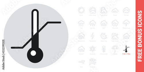 Thermometer with minimum and maximum temperature icon for weather forecast application or widget. Simple black and white version. Free bonus icons kit included