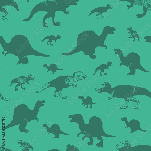 Seamless pattern with dinosaurs on a green background.  illustration.