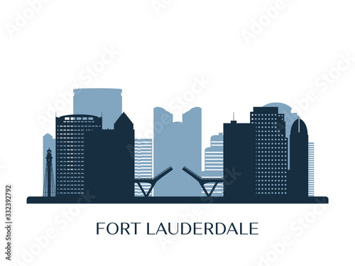 Fort lauderdale skyline, monochrome silhouette. Vector illustration.