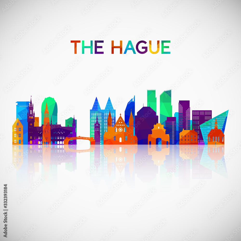 The Hague skyline silhouette in colorful geometric style. Symbol for your design. Vector illustration.