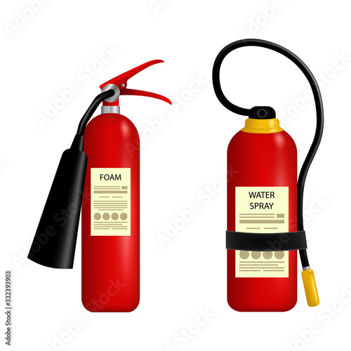 Fire extinguisher set. Illustration of equipment safety, extinguisher protection