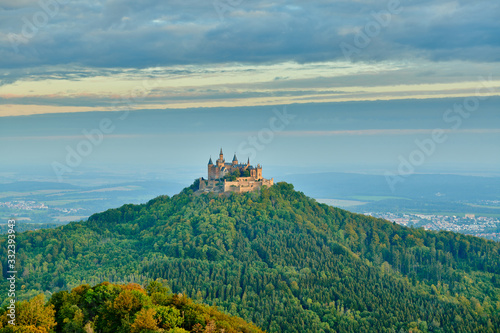 Hilltop Hohenzollern Castle on mountain top in Germany