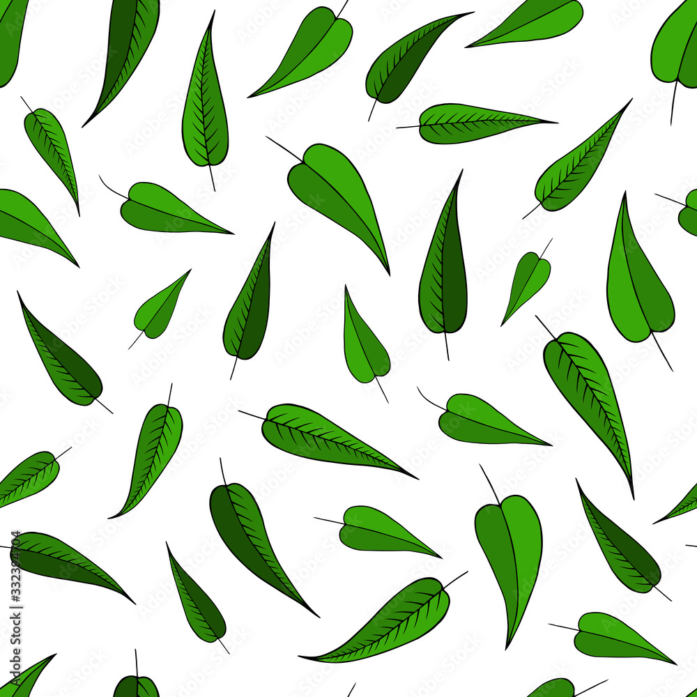 Vector seamless pattern with green leaves on the white background in doodle style. for wrapping paper,textile,wallpapers,design templates, organic food. Vector seamless pattern with green leaves on the white background in doodle style. for wrapping paper,textile,wallpapers,design templates, organic food.