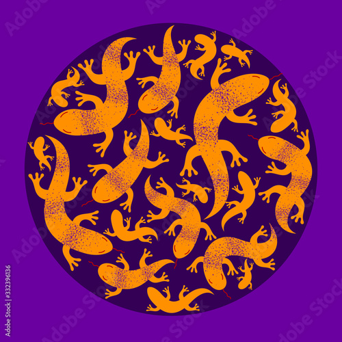 Lizards round composition in a circle vector design illustration, horror and disgusting creatures.