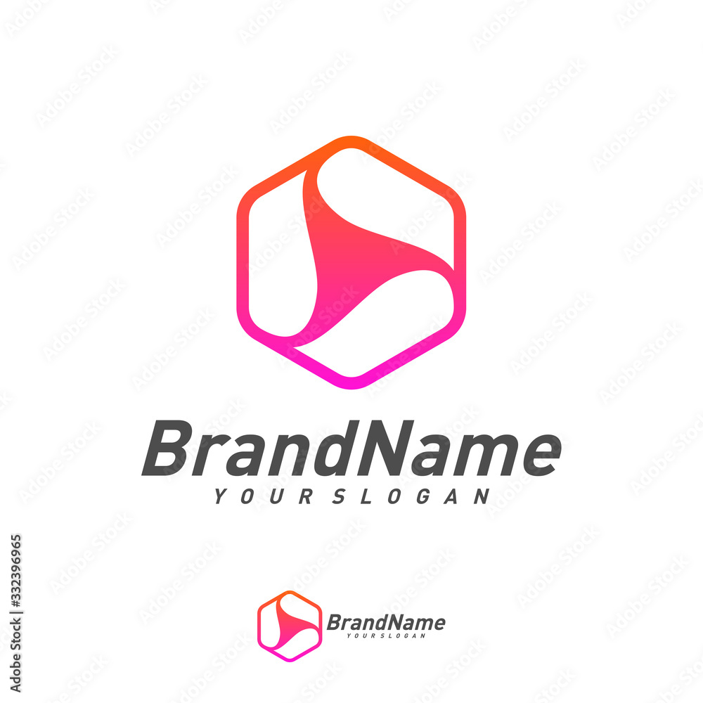 Obraz premium Hexagon Play Logo Design Template Vector. Creative Play logo concepts. Icon symbol