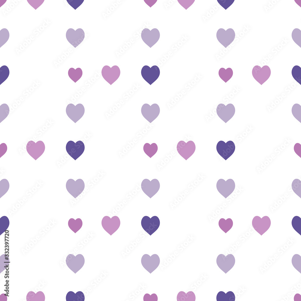 Seamless pattern with exquisite violet hearts on white background for plaid, fabric, textile, clothes, tablecloth and other things. Vector image.