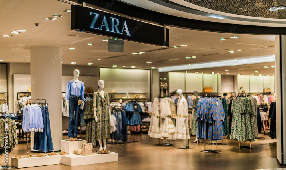 Front entrance to Zara store in Singapore shopping mall Stock Photo | Adobe  Stock
