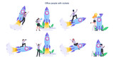 Business people with a rocket set. Rocket launch as a metaphor