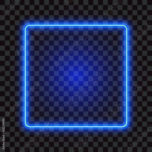 Blue neon square frame, sign on transparent background, vector illustration.