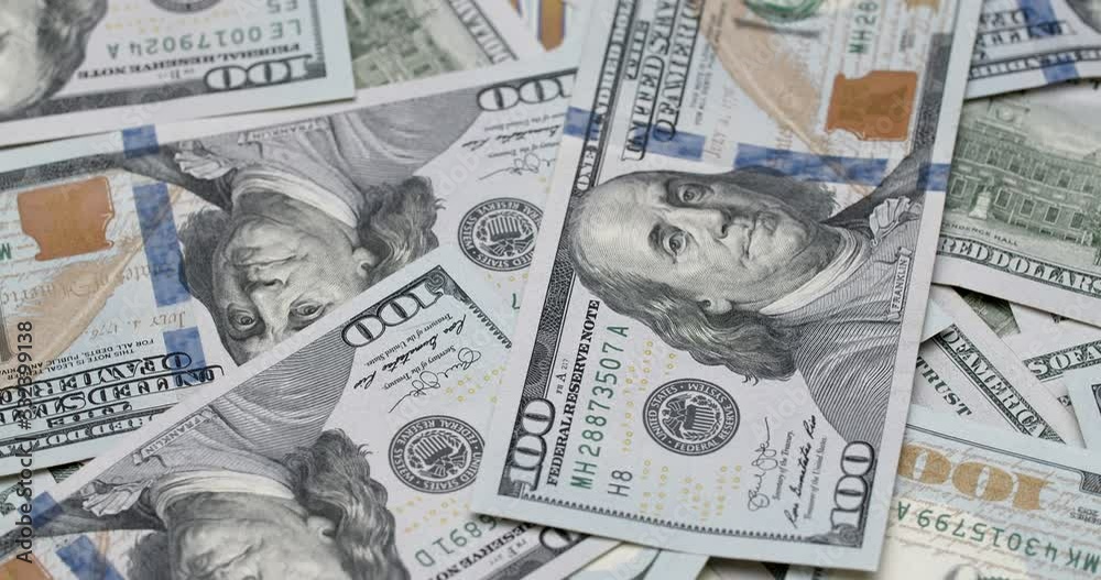 Hundred dollar banknotes rotating, banking system, world trade