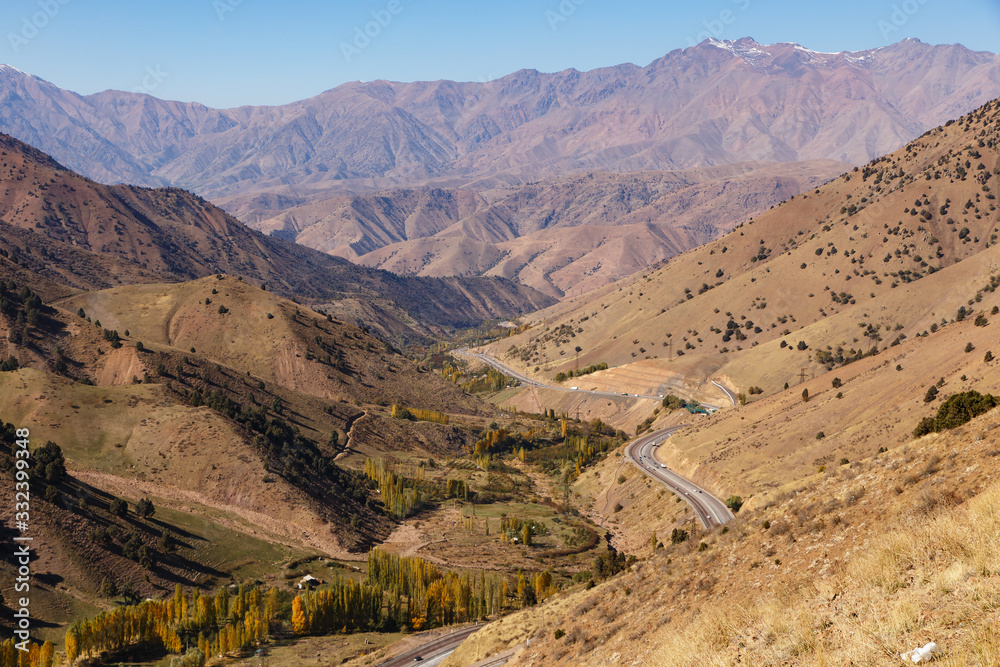 A 373 Tashkent-Osh highway, Kamchik pass Uzbekistan. mountain road.