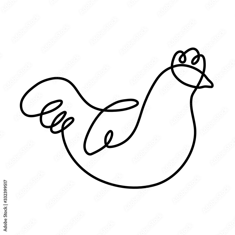 One line drawing of a chicken. Suitable for agriculture logo, farm. Trend picture One line drawing of a chicken. Suitable for agriculture logo, farm. Trend picture