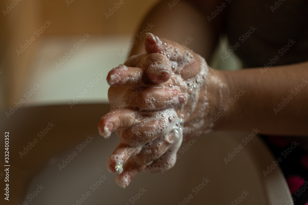 Prevention of influenza - Washing hands with soap against disease infection versus flu or infulenza,