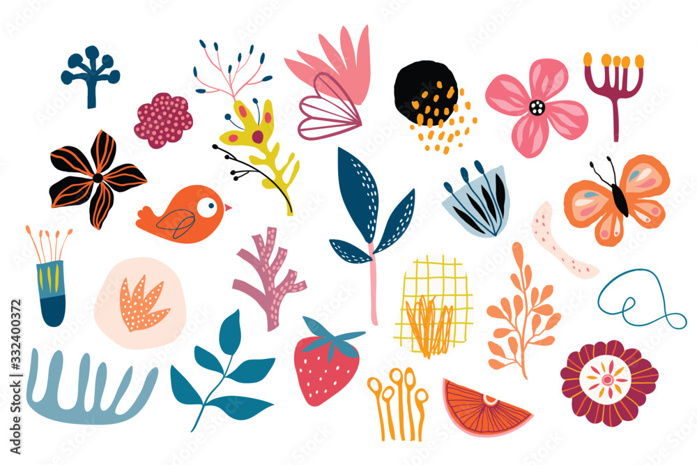 Abstract organic shapes, spring summer cut out elements isolated on