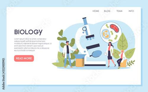 Biology science web banner or landing page. People