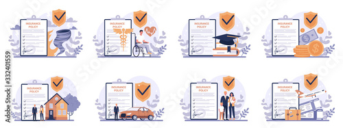 Insurance concept set. Idea of security and protection of property