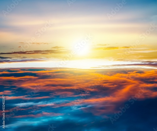 Beautiful heavenly landscape with sun in clouds.