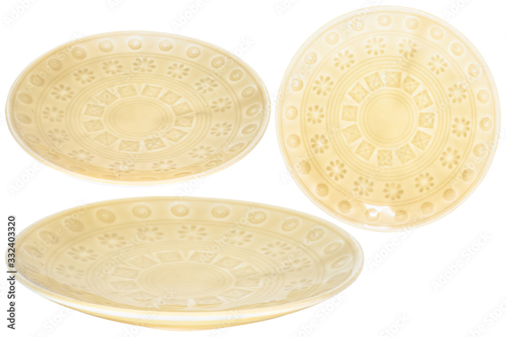 Fototapeta premium Golden plate isolated on white background.