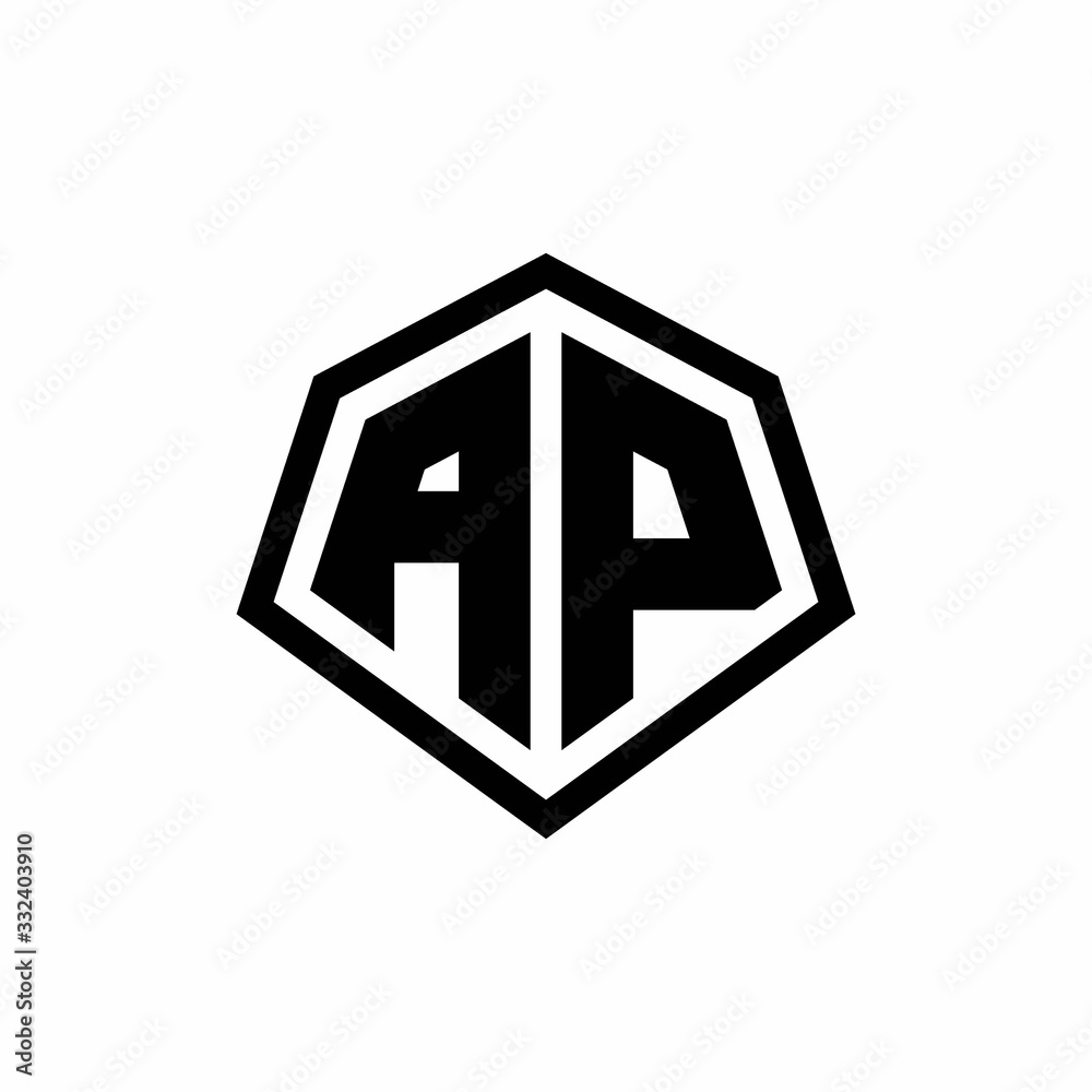 AP monogram logo with hexagon shape and line rounded style design template AP monogram logo with hexagon shape and line rounded style design template