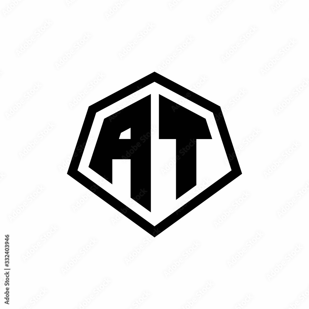 AT monogram logo with hexagon shape and line rounded style design template AT monogram logo with hexagon shape and line rounded style design template