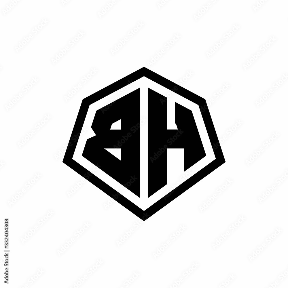 BH monogram logo with hexagon shape and line rounded style design template BH monogram logo with hexagon shape and line rounded style design template