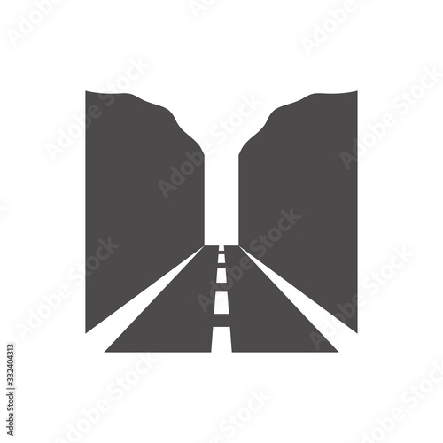 Road through the mountains icon in flat style.Vector illustration.