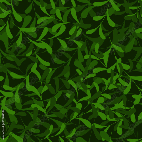 Seamless endless pattern with green leaves. Abstract template. Vector texture for wrapping paper, textiles, Wallpaper, organic food.