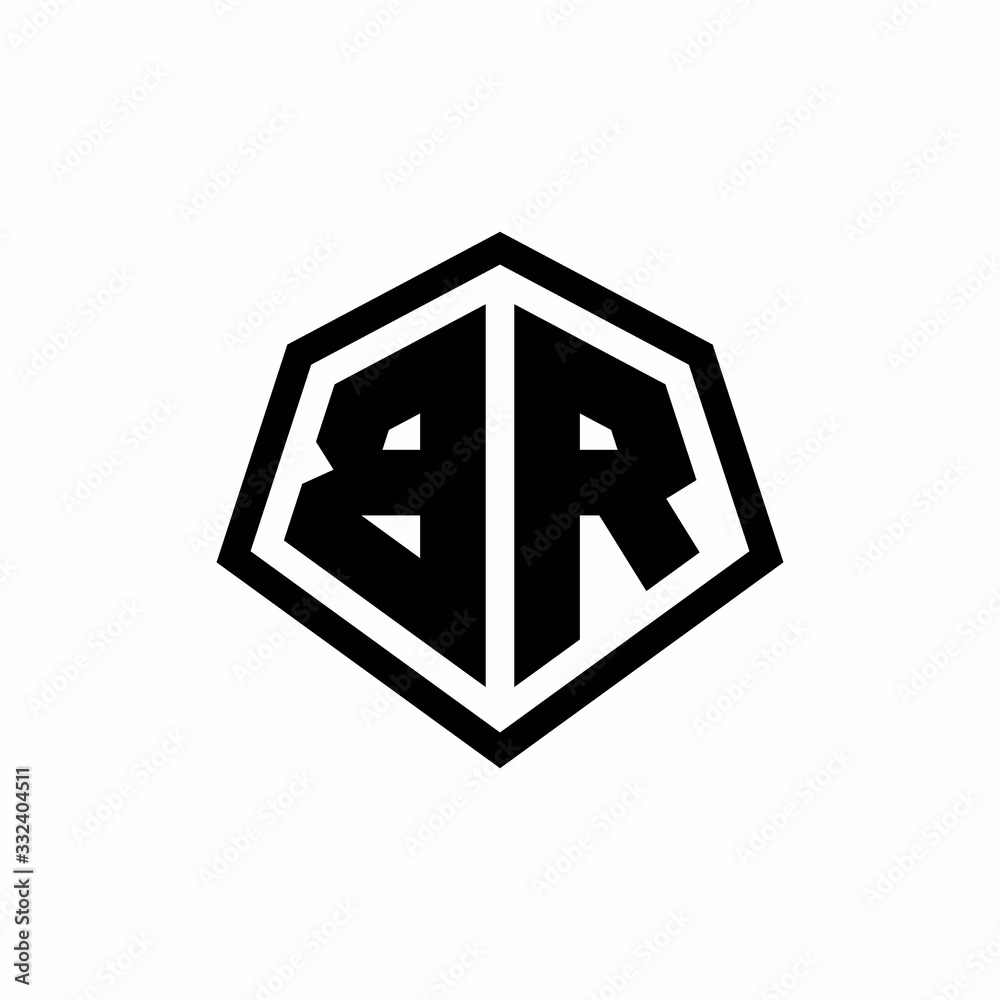 BR monogram logo with hexagon shape and line rounded style design template BR monogram logo with hexagon shape and line rounded style design template