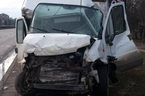 Crushed in car accident transport van © varbenov