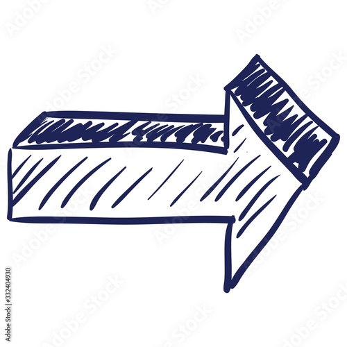 Arrow Right direction freehand cartoon sketch icon isolated on white background.