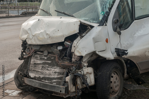 Crushed in car accident transport van