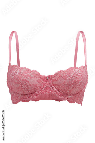 Wallpaper Mural Subject shot of a pale pink lace bra with underwired cups and thin straps. The exquisite shadow-proof lingerie is decorated with a silver crystal charm and isolated on the white background. Torontodigital.ca