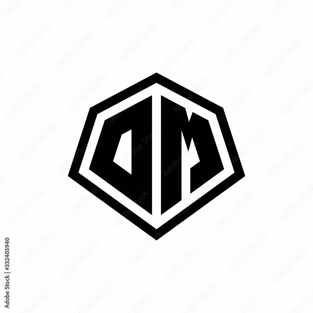 DM monogram logo with hexagon shape and line rounded style design template DM monogram logo with hexagon shape and line rounded style design template