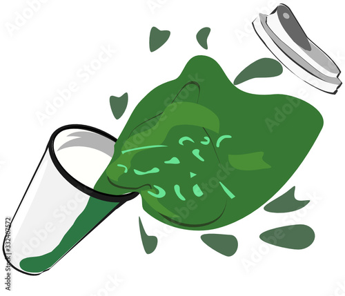 A cup of spilled green water, less scattered Vector illustration Food and drink