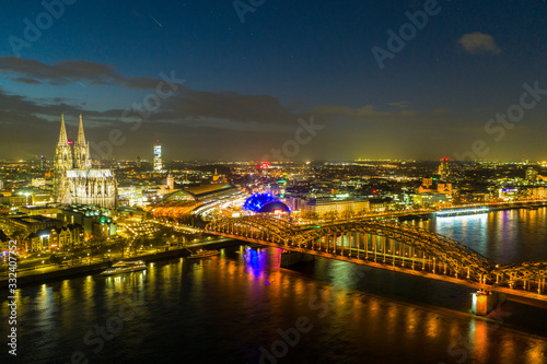 Aerial view from Cologne Cathedral at night