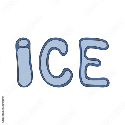 Ice hand lettering vector illustration isolated on white background. Ice frosty letters design for a summer cafe or store of soft drinks and ice cream.