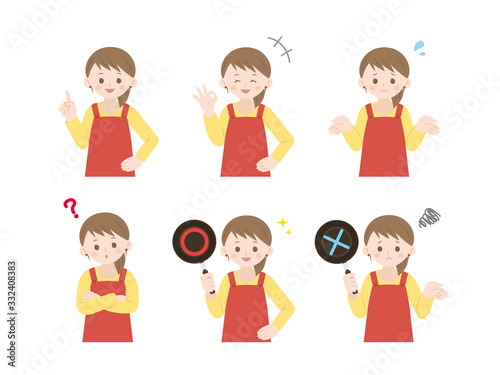 女性のイラスト 料理ジェスチャーセット