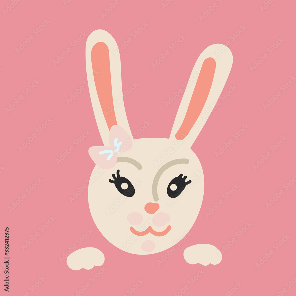 Cute easter bunny with bow. Easter card. Doodle stile. Pastel colors Cute easter bunny with bow. Easter card. Doodle stile. Pastel colors