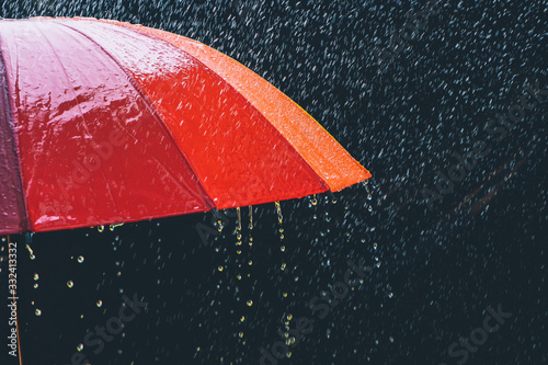   drop rain and umbrella on black background