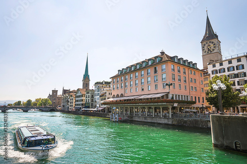 Zurich city center and quay of Limmat